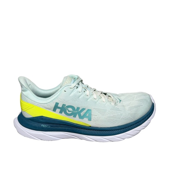 Hoka Mach 4 Athletic Shoes in Aqua and Neon Yellow size 11 D